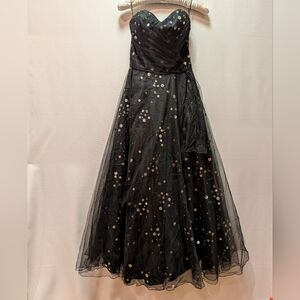 Strapless Black Sequin Tulle Evening Gown